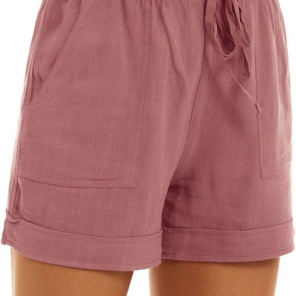 Women Casual Shorts - Pink, Large, Elastic Waist, Pockets, Drawstring, Summer Re - Picture 3 of 4